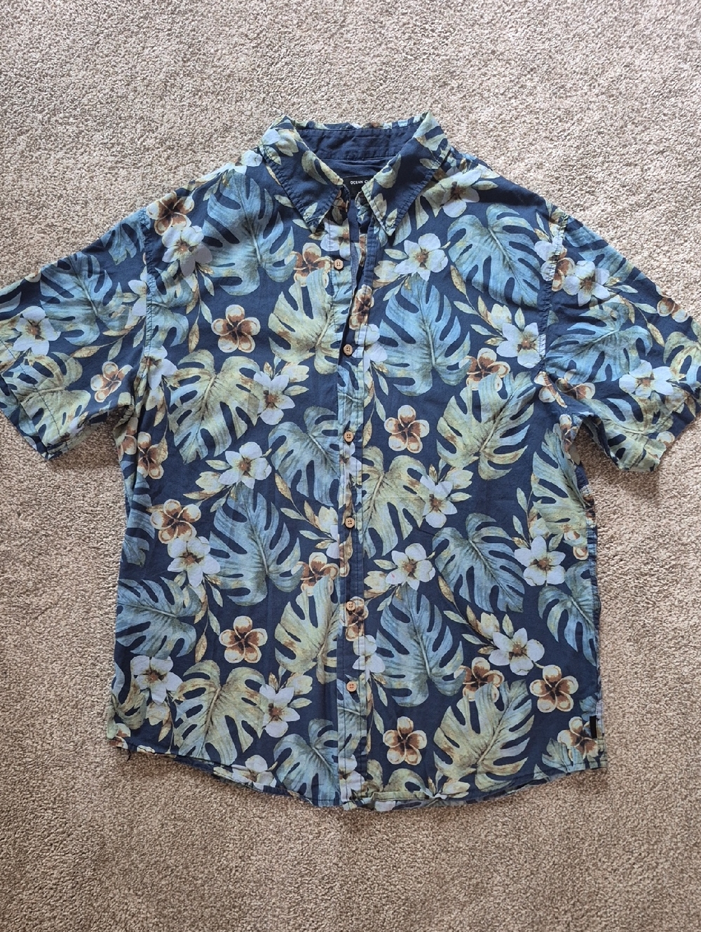 Ocean Current Men's Navy Blue Tropical Floral Button-Up Shirt